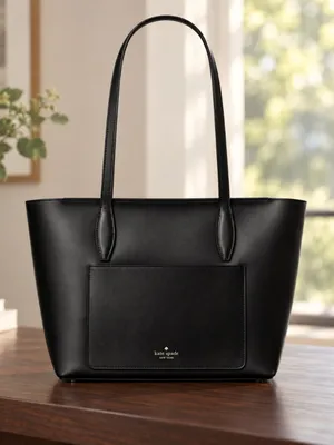 Kate Spade Black Refined Grain Leather Spade Logo Tote Bag NWT thumbnail 4