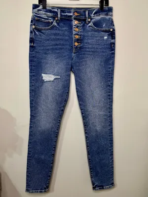 Express High Rise Skinny Jeans with Button Fly Distressed Size 10 Long Tall thumbnail 2