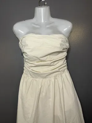 YFB Dress Womens Medium White Strapless Ruched Cotton Maxi Sundress Boho Summer thumbnail 1