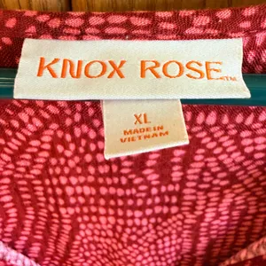 Knox Rose XL Pink Abstract Print Boho Tie V-Neck Blouse Long Sleeve Peasant Top thumbnail 3