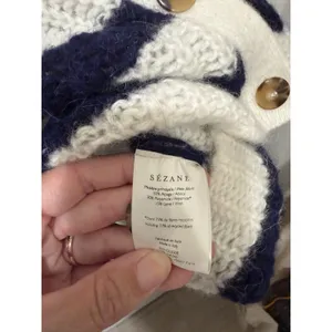 Sézane Basile Cardigan Sweater Blue Ecru Stripe Alpaca Wool Oversized XXS thumbnail 3