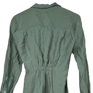 Zara Long Sleeve Tunic Wrap Style Mini Dress Collard V Neck Button M Sage Green thumbnail 8