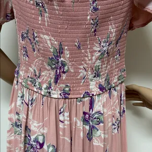 Xhilaration Smocked Blush Pink Floral Hi-Lo Dress XL thumbnail 8