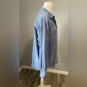 Vtg 90s Disney Winnie The Pooh Eeyore Blue Corduroy Button Up Shirt "Honey" thumbnail 2