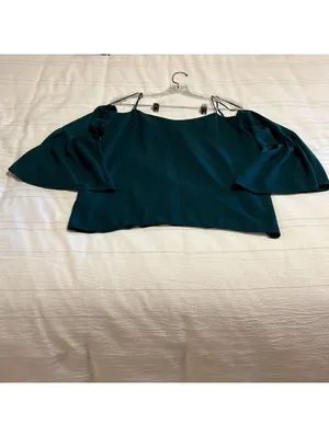 H&M‎ Teal Green Cold Shoulder Bell Sleeve Blouse Women's Size 6 thumbnail 3