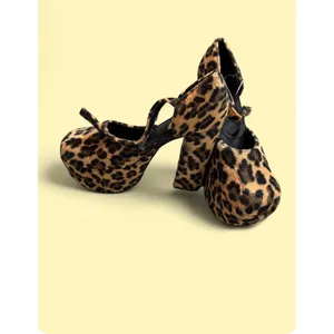 Too Sexy Leopard Print Faux Fur Platform Block Heels Ankle Strap Pumps 7.5 thumbnail 3