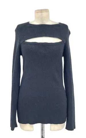 Torn by Ronny‎ Kobo Cut Out Neckline Black Long Sleeve Ribbed Sweater Size Large thumbnail 1