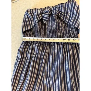 Aerie Strapless Striped Jumpsuit Women Medium Navy Blue Smocked Tie Front Jogger thumbnail 6