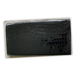 ALDO Black Faux Croc Clutch Wallet‎ Purse Envelope Gold Bar Snap Closure Large thumbnail 3
