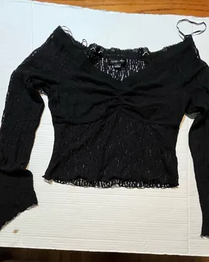 Gothic Black Lace Bell Sleeve Top Silence and Noise Off-Shoulder Top L witchy thumbnail 1
