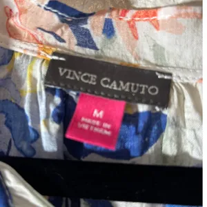 Vince Camuto Size M Pastel Multicolor Floral Split Tie-Neck Long Sleeve Top thumbnail 3