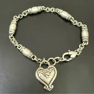 Retired BRIGHTON Blair Heart Barrel Link Chain Silverplated Heart Charm Bracelet thumbnail 7