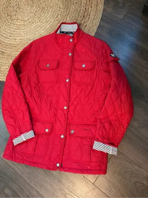 Barbour Bright Red Quilted Field Jacket thumbnail 1