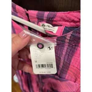 Free People We the free Women's Pink Moon City Plaid Top medium nwt‎ thumbnail 4
