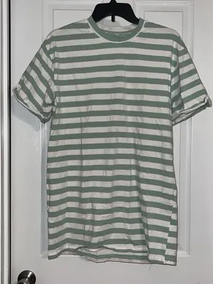 Striped Short-Sleeve Mini Dress - Sage/White thumbnail 2