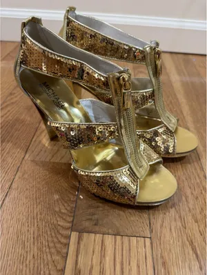 Size 8 Women’s Michael Kors Women's Gold Sequins Berkley Strap Heels IOB thumbnail 4