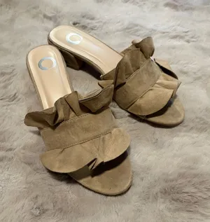 Suede Ruffle Slide Sandals thumbnail 1