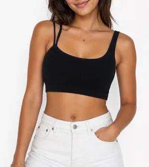 Black Asymmetrical Ribbed One Shoulder Crop Top Tank Bralette Medium thumbnail 1