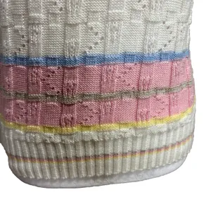 Keneth too! Vtg 80s‎ Knit Top Pastel Striped Pointelle Retro Grandma Cottage S thumbnail 3