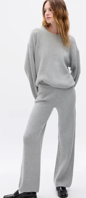 Gap CashSoft Wide Leg Ribbed Knit Pull-On Pants Light Grey Heather Medium NWT thumbnail 1