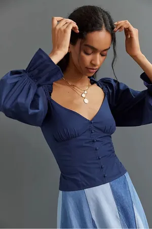 Anthropologie Puff-Sleeved Sweetheart Blouse Size XS thumbnail 1