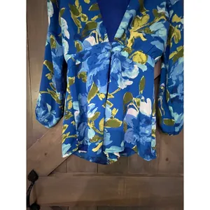 Lulus Sweetest Song Blue Floral Print Backless Long Sleeve‎ Romper Small Cottage thumbnail 7