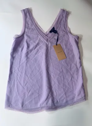 Halogen Lavender Raw Edge V-Neck Chiffon Tank Top Size XXS thumbnail 1