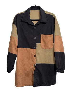 SHEIN Patchwork Shacket Elasticized Sleeves Large‎ Oversized Lightweight thumbnail 1