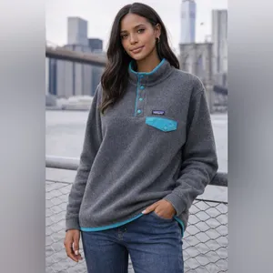 Patagonia Synchilla Snap-T Fleece Pullover Women’s XL Gray Teal Classic Logo thumbnail 12