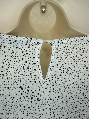 Adrianna Papell Polkadots Print Smocked 3/4 Sleeve Blouse White Black M thumbnail 8