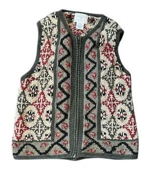 Susan‎ Bristol Green Red Zip Up Sweater Vest Size Petite Medium Vintage 90s thumbnail 1
