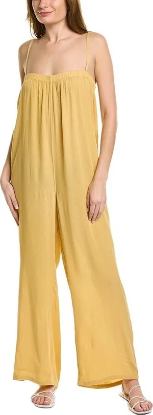 WeWoreWhat Women's Yellow Sleeveless Cami Camisole Wide Leg Romper Jumpsuit L thumbnail 1