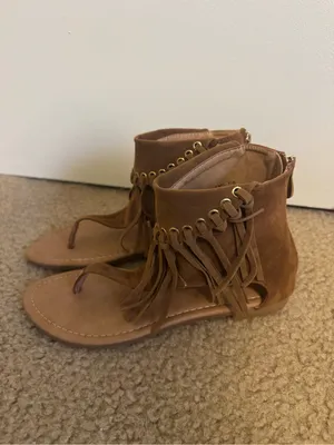 Cape Robbin Emily-6 Suede Fringe Cuffed Thong Sandals Brown Boho Size 7 thumbnail 4
