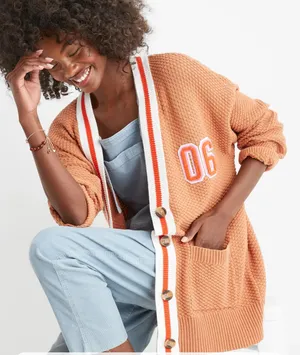 Aerie Burnt Orange Brown Waffle Oversize Varsity Stripe Cardigan thumbnail 1