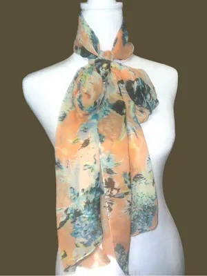 croft & barrow Peach and Aqua Floral Sheer Scarf thumbnail 2