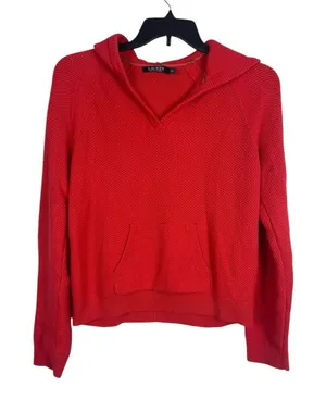 Lauren Ralph Lauren LRL Orange Waffle Knit Hooded Sweater XL Kangaroo Pocket thumbnail 1