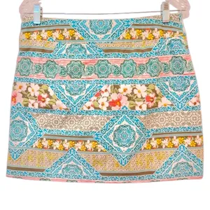 Versona Floral Geometric Pull On Stretchy Multicolor Skort Preppy Size 12 thumbnail 2