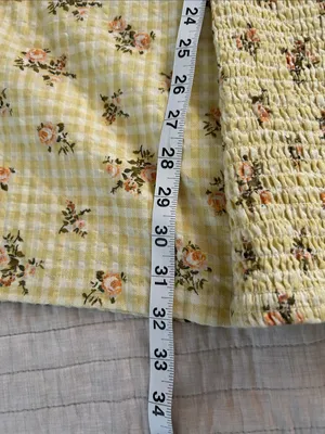 RVCA Gretel yellow gingham Floral smocked cottage puff Sleeve Mini Dress L thumbnail 11