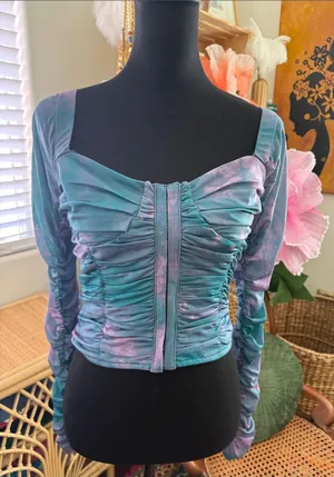 Free People Ocean Combo All Night Tie Dye Ruched Fairycore Grunge Bustier Top thumbnail 1