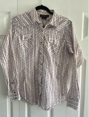 Ariat Western Pearl Snap Shirt Womens M Purple Yellow Diamond Print Cotton Top thumbnail 1