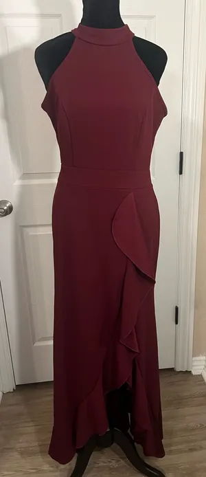 Sexy burgundy evening cocktail dress thumbnail 1