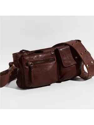 FREE PEOPLE Wade Leather Sling Purse Shoulder Cross Body Buckle Bag Dark Brown thumbnail 2