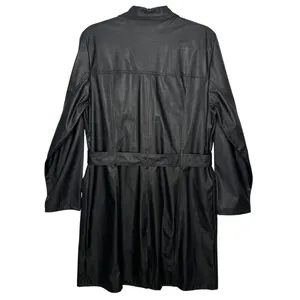 1990s Rave 4 Real Black Coated Stretch Trench Coat Women’s M/L thumbnail 3