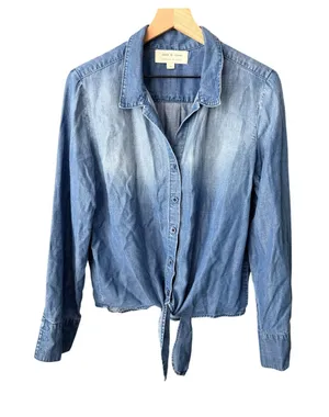 Cloth & Stone Chambray Button Down Tie Front Blouse Medium thumbnail 1