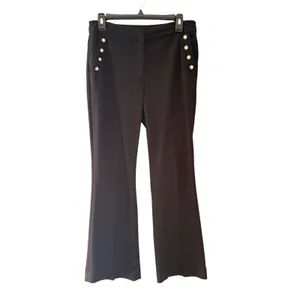The Boot Womens Black Sailor Bootcut‎ Pants Gold Pearl Buttons Size 6 Mid Rise thumbnail 2