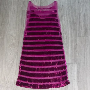 Theia Sleeveless Sequin Strip Mesh Overlay Short Dress thumbnail 4