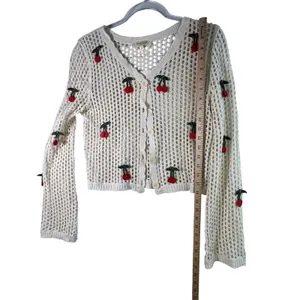 Coquette Festival Cherry Crochet Cardigan Cotton Open Knit Cream XS NWT Softgirl thumbnail 7