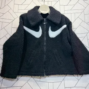 Nike Sherpa Fleece Jacket Large‎ Black Big Swoosh Full Zip Borg Coat thumbnail 1