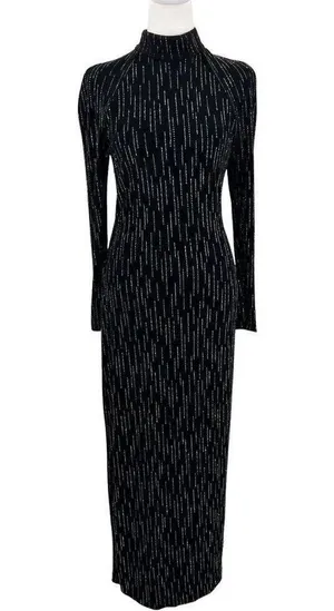 Roberta High Neck Long Sleeve Long Embellishments Black Gown Dress Size Medium thumbnail 12
