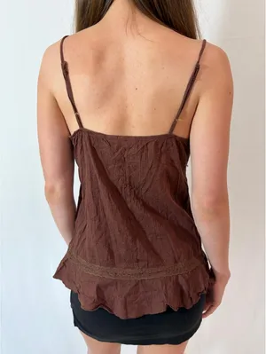 Xhilaration Brown Boho Beaded Babydoll Y2K Cami thumbnail 6